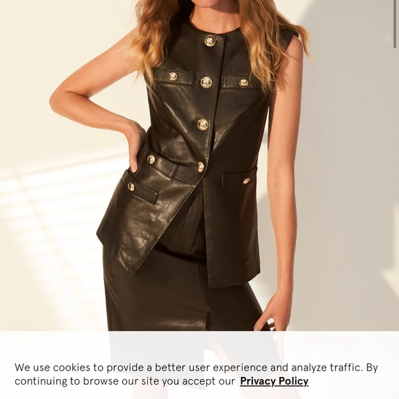 Veronica Beard Black Leather Vest with Gold Accents - Picture 3 of 3